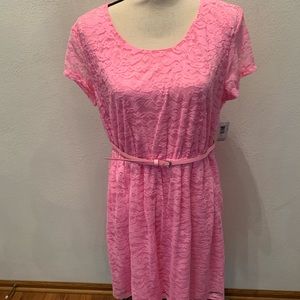 Pink belted lace dress Juniors NWT